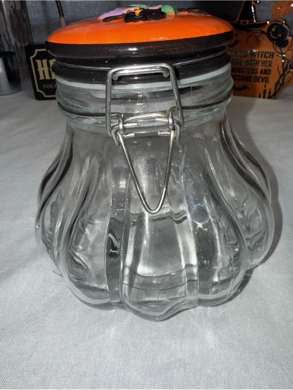 Halloween Orange Witch Glass Treat Jar